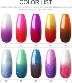 10 Temperatuur Veranderende Kleuren Gellak - Gel Nagellak - Gellakset - Nagelset - Temperature Change Nail Polish - Manicureset - 10 Kleuren Gel Polish - Gelnagels - Nagellak - Gelnagel Kit -Mode-Cosmetica Winkel 1047x1200 5
