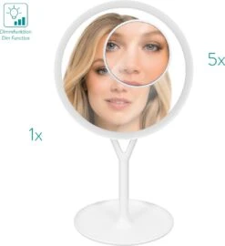 Navaris Make-up Spiegel Met Verlichting - Inclusief Kleinere Handspiegel Met 5x Vergroting - LED-verlichting Met Dim-functie - Wit -Mode-Cosmetica Winkel 1099x1200 4