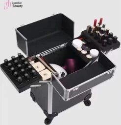 Kapper Koffer| Nagel | Visagist | Make-up | Cosmetica | Schminken | Trolley Stevig En Gemaakt Van Aluminium | 3 Delig | 8 Wielen | Bedekt Met Mooie Zilver Strips -Mode-Cosmetica Winkel 1158x1200 8