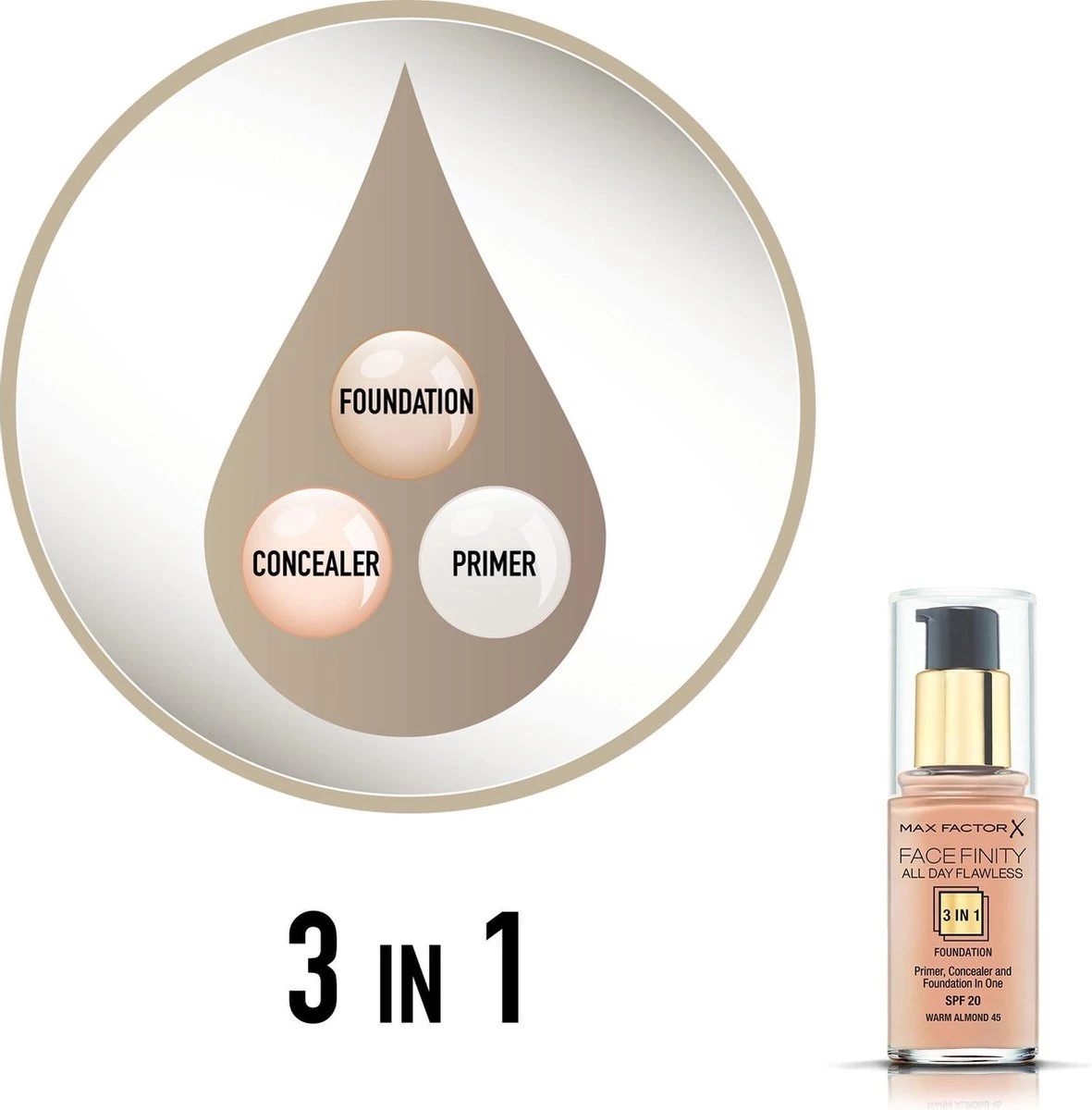 Max Factor Facefinity All Day Flawless 3-in-1 Liquid Foundation - 045 Almond 15 Max Factor Facefinity All Day Flawless 3-in-1 Liquid Foundation - 045 Almond - Afbeelding 13