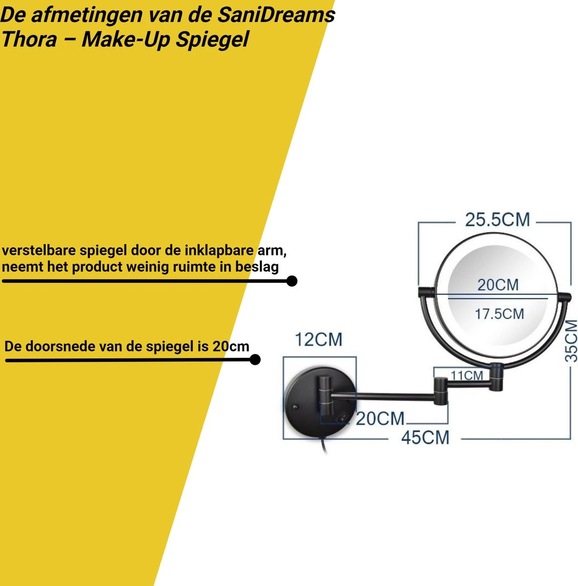 SaniDreams Thora - Make-up Spiegel-rond-zwart-10x Vergroot 4 SaniDreams Thora - Make-up Spiegel-rond-zwart-10x Vergroot - Afbeelding 2