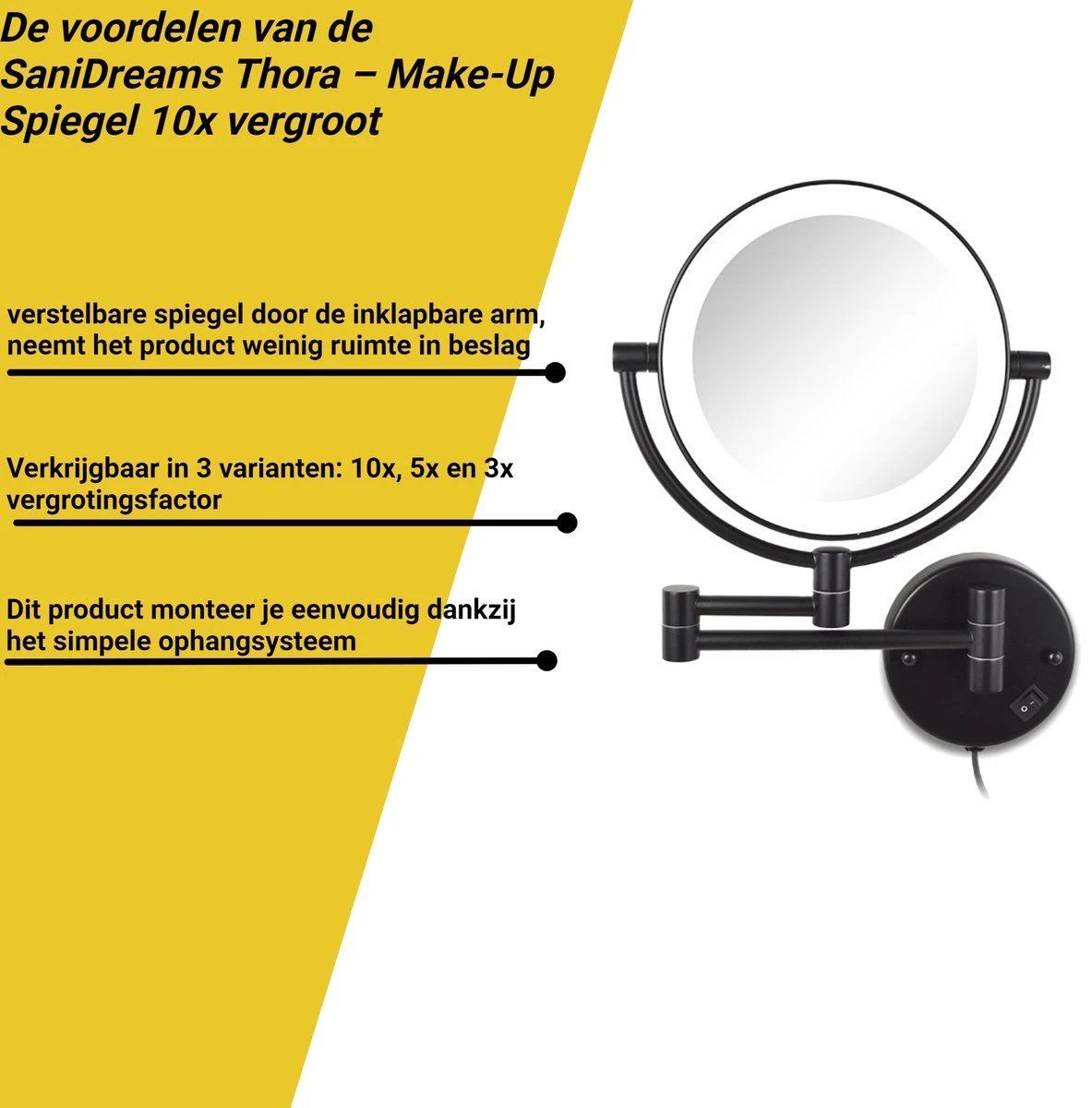 SaniDreams Thora - Make-up Spiegel-rond-zwart-10x Vergroot 9 SaniDreams Thora - Make-up Spiegel-rond-zwart-10x Vergroot - Afbeelding 7