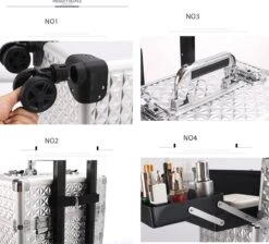 Kapper Koffer Gouden Kleur | Nagel | Visagist | Make-up | Cosmetica | Schminken | Trolley Stevig En Gemaakt Van Aluminium | 3 Delig | 8 Wielen | Bedekt Met Mooie Diamantjes -Mode-Cosmetica Winkel 1200x1086 14