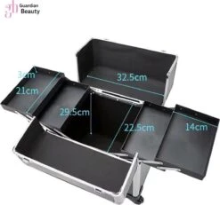 Kapper Koffer| Nagel | Visagist | Make-up | Cosmetica | Schminken | Trolley Stevig En Gemaakt Van Aluminium | 3 Delig | 8 Wielen | Bedekt Met Mooie Zilver Strips -Mode-Cosmetica Winkel 1200x1124 3