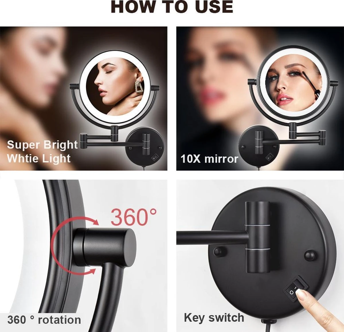 SaniDreams Thora - Make-up Spiegel-rond-zwart-10x Vergroot 5 SaniDreams Thora - Make-up Spiegel-rond-zwart-10x Vergroot - Afbeelding 3