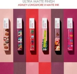 Maybelline Superstay Langhoudende Lippenstift - Matte Ink X Ashley Longshore - 95 Visionary - Paars - Limited Edition -Mode-Cosmetica Winkel 1200x1163 4