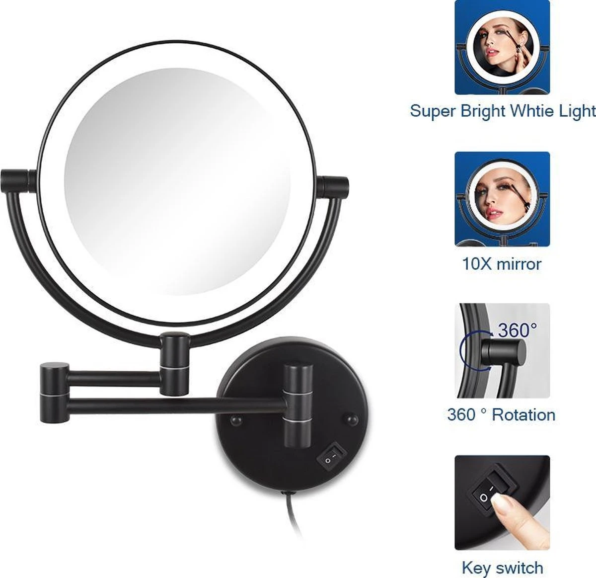 SaniDreams Thora - Make-up Spiegel-rond-zwart-10x Vergroot 7 SaniDreams Thora - Make-up Spiegel-rond-zwart-10x Vergroot - Afbeelding 5