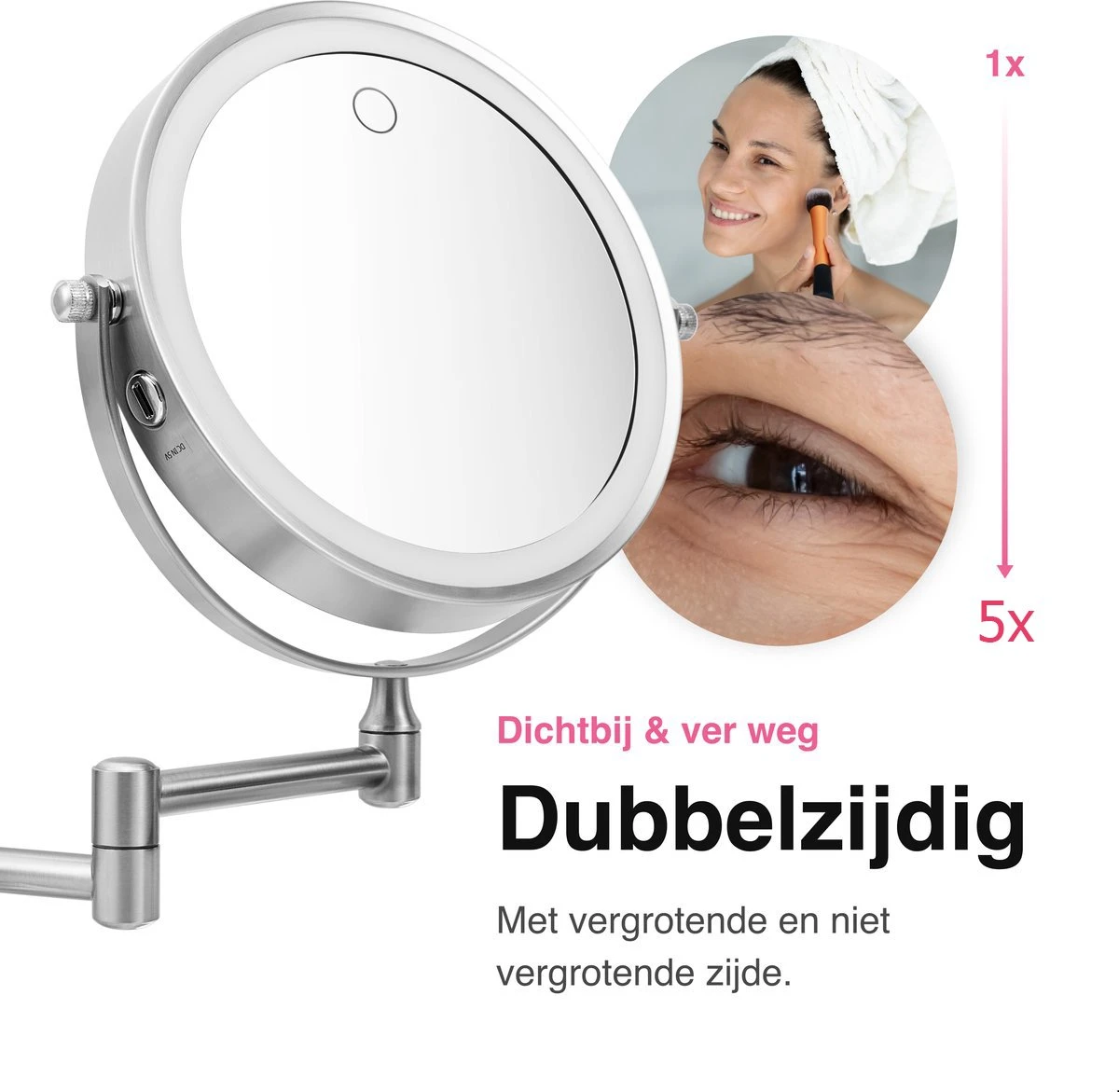 MH Products - Make Up Spiegel - Rond - Wanspiegel - Spiegellamp - 5x Vergroting - 17,5 Cm CM 6 MH Products - Make Up Spiegel - Rond - Wanspiegel - Spiegellamp - 5x Vergroting - 17,5 Cm CM - Afbeelding 4