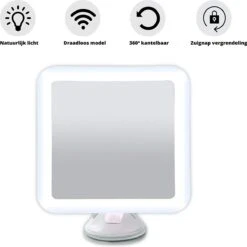 Vergroot Make Up En Scheer Spiegel Met LED Verlichting Vierkant - 10x Vegroting En Natuurlijk Licht Voor Cosmetica/Scheren/Epileren - 360° Graden Verstelbare Zuignap En Wandbevestiging -Mode-Cosmetica Winkel 1200x1200 1095