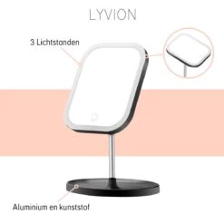 LYVION Make-up Spiegel Op Standaard Met LED / Met 3 Lichtkleuren / Make-up Spiegel / Make-up Standaard / Werkt Op 4 AAA-batterijen Of Micro USB Kabel / Touch - Zwart -Mode-Cosmetica Winkel 1200x1200 1135