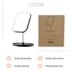 LYVION Make-up Spiegel Op Standaard Met LED / Met 3 Lichtkleuren / Make-up Spiegel / Make-up Standaard / Werkt Op 4 AAA-batterijen Of Micro USB Kabel / Touch - Zwart -Mode-Cosmetica Winkel 1200x1200 1136