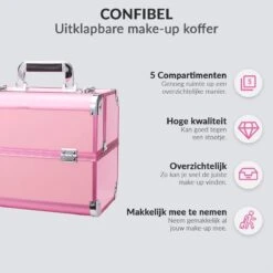 Confibel Cosmetica Koffer - Make Up Koffer Uitklapbaar - 5 Opbergbakken Make-up Koffer - Beautycase/Visagiekoffer /Cosmeticakoffer /Beautycase/ Nagelstylistekoffer - Roze -Mode-Cosmetica Winkel 1200x1200 1170
