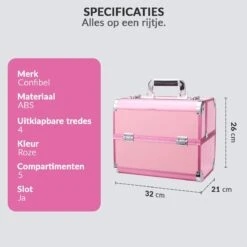 Confibel Cosmetica Koffer - Make Up Koffer Uitklapbaar - 5 Opbergbakken Make-up Koffer - Beautycase/Visagiekoffer /Cosmeticakoffer /Beautycase/ Nagelstylistekoffer - Roze -Mode-Cosmetica Winkel 1200x1200 1172