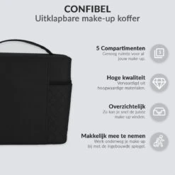 Confibel Make Up Koffer - Uitklapbaar - 5 Opbergbakken - Met Spiegel - Zwart -Mode-Cosmetica Winkel 1200x1200 1206