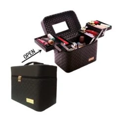 Confibel Make Up Koffer - Uitklapbaar - 5 Opbergbakken - Met Spiegel - Zwart -Mode-Cosmetica Winkel 1200x1200 1208