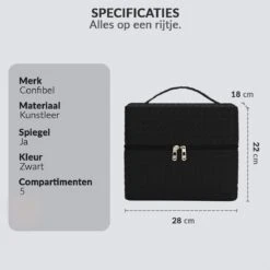 Confibel Make Up Koffer - Uitklapbaar - 5 Opbergbakken - Met Spiegel - Zwart -Mode-Cosmetica Winkel 1200x1200 1212