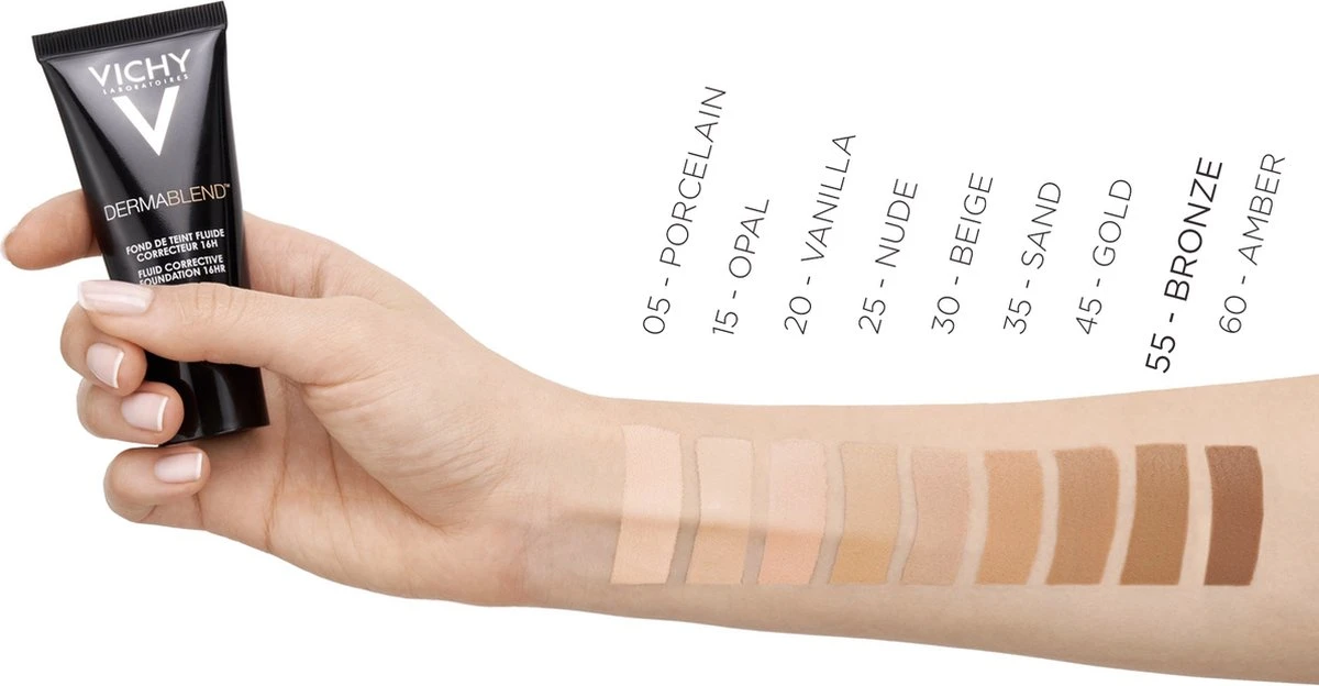 Vichy Dermablend Foundation - Bronze 55 - 30ML - Hoge Dekking 6 Vichy Dermablend Foundation - Bronze 55 - 30ML - Hoge Dekking - Afbeelding 4