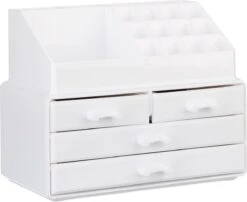 Relaxdays Make-up Organizer - Tweedelig - Cosmetica Opbergdoos - Wit -Mode-Cosmetica Winkel 1200x981 1