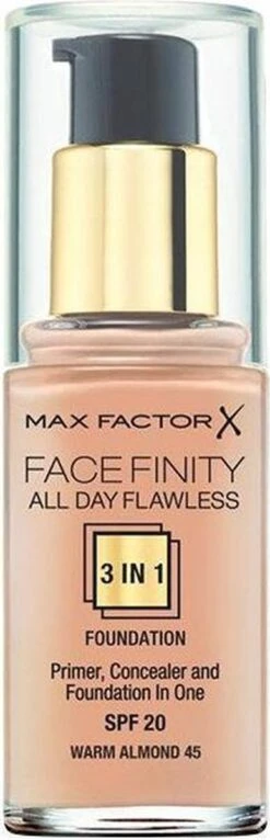 Max Factor Facefinity All Day Flawless 3-in-1 Liquid Foundation - 045 Almond 40 Max Factor Facefinity All Day Flawless 3-in-1 Liquid Foundation - 045 Almond -Mode-Cosmetica Winkel 387x1200