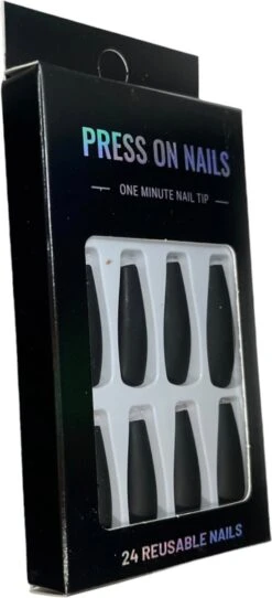 Merkloos Press On Nails - Nep Nagels – Zwart - Matte - Coffin - Manicure - Plak Nagels - Kunstnagels Nailart – Zelfklevend -Mode-Cosmetica Winkel 547x1200