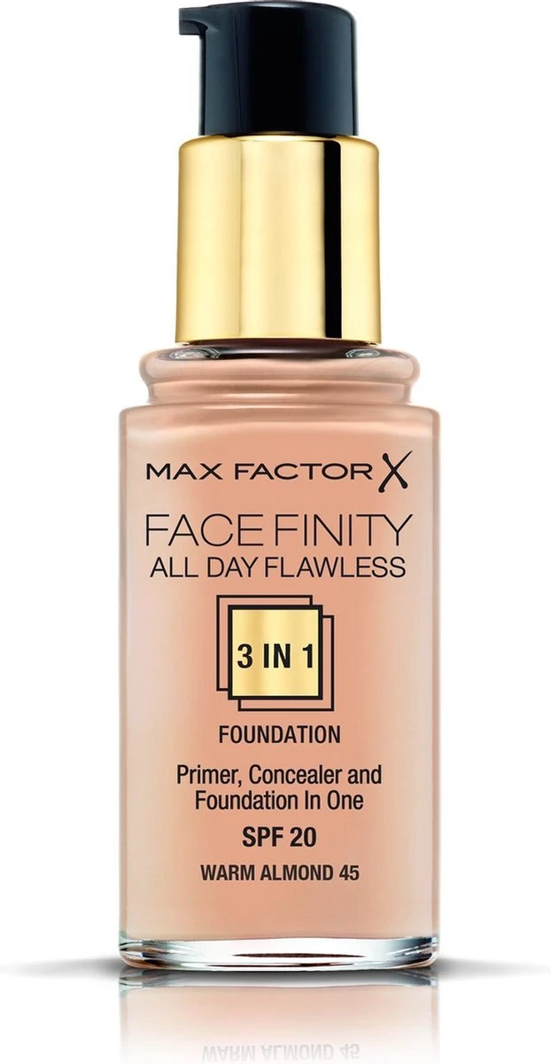 Max Factor Facefinity All Day Flawless 3-in-1 Liquid Foundation - 045 Almond 5 Max Factor Facefinity All Day Flawless 3-in-1 Liquid Foundation - 045 Almond - Afbeelding 3