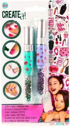 Nagellak En Glitter Set - 2 Stuks - Groen/Paars - Create It! - Nail Art - Nagel Kunst Set - Kinderen - Make-up Meisjes - Nagelglitter - Manicure - Cadeautje - Kinderfeestje - Nail Art Pen