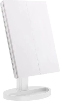 UNIQ Trifold Make Up Spiegel Met LED Verlichting En 2 Vergrootspiegels - Staande Spiegel - 21 LED-lampjes - Op Batterijen En USB (kabel Incl) - Wit -Mode-Cosmetica Winkel 716x1200 2