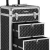 Hoppa! Cosmetic Case Trolley, Professionele Make-up Case, Kapperskoffer Met 4 Uitneembare Universele Wielen, Make-up Case, Top Met 3 Uittrekbare Compartimenten, Laden, Voor Op Reis, Zwart