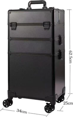 Beautycase / Beautykoffer / Trolley Voor Opbergen Van Uw Persoonlijke Verzorgingsproducten In 3 In 1 Van Aluminium - Bekleed Zwart Fluweel - 8wielen - Kapper - Tattoo - Nagel - Visagie - Make-up - Cosmetica - Schmink - Beauty Case / Beauty Koffer -Mode-Cosmetica Winkel 755x1200 3