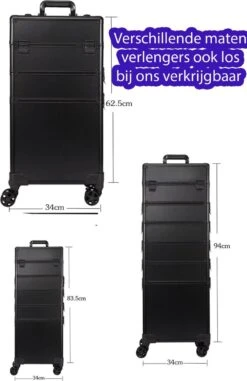 Beautycase / Beautykoffer / Trolley Voor Opbergen Van Uw Persoonlijke Verzorgingsproducten In 3 In 1 Van Aluminium - Bekleed Zwart Fluweel - 8wielen - Kapper - Tattoo - Nagel - Visagie - Make-up - Cosmetica - Schmink - Beauty Case / Beauty Koffer -Mode-Cosmetica Winkel 777x1200 6