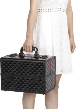 Make-upkoffer, Kapperskoffer, Cosmeticakoffer, Lege Nagelkoffer, Multikoffer, Afsluitbaar Voor Nageldesign/massageolie/fotoapparatuur, 34,7 X 22,2 X 25 Cm , Volledig Zwart HM-YAHEE-411233 -Mode-Cosmetica Winkel 842x1200 2