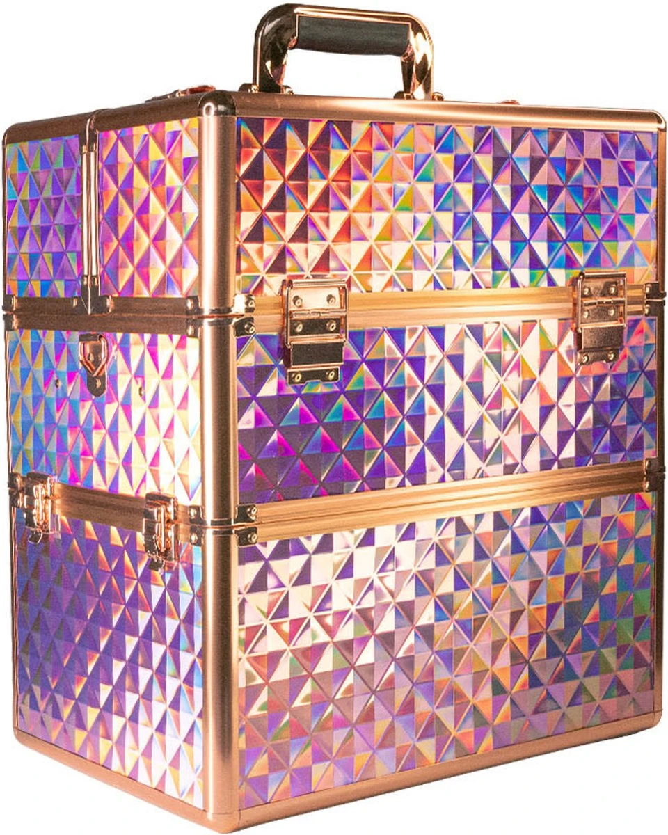 Koffer Groot Holo/Golden Rose XXL Met Opbergvakken 3 Koffer Groot Holo/Golden Rose XXL Met Opbergvakken